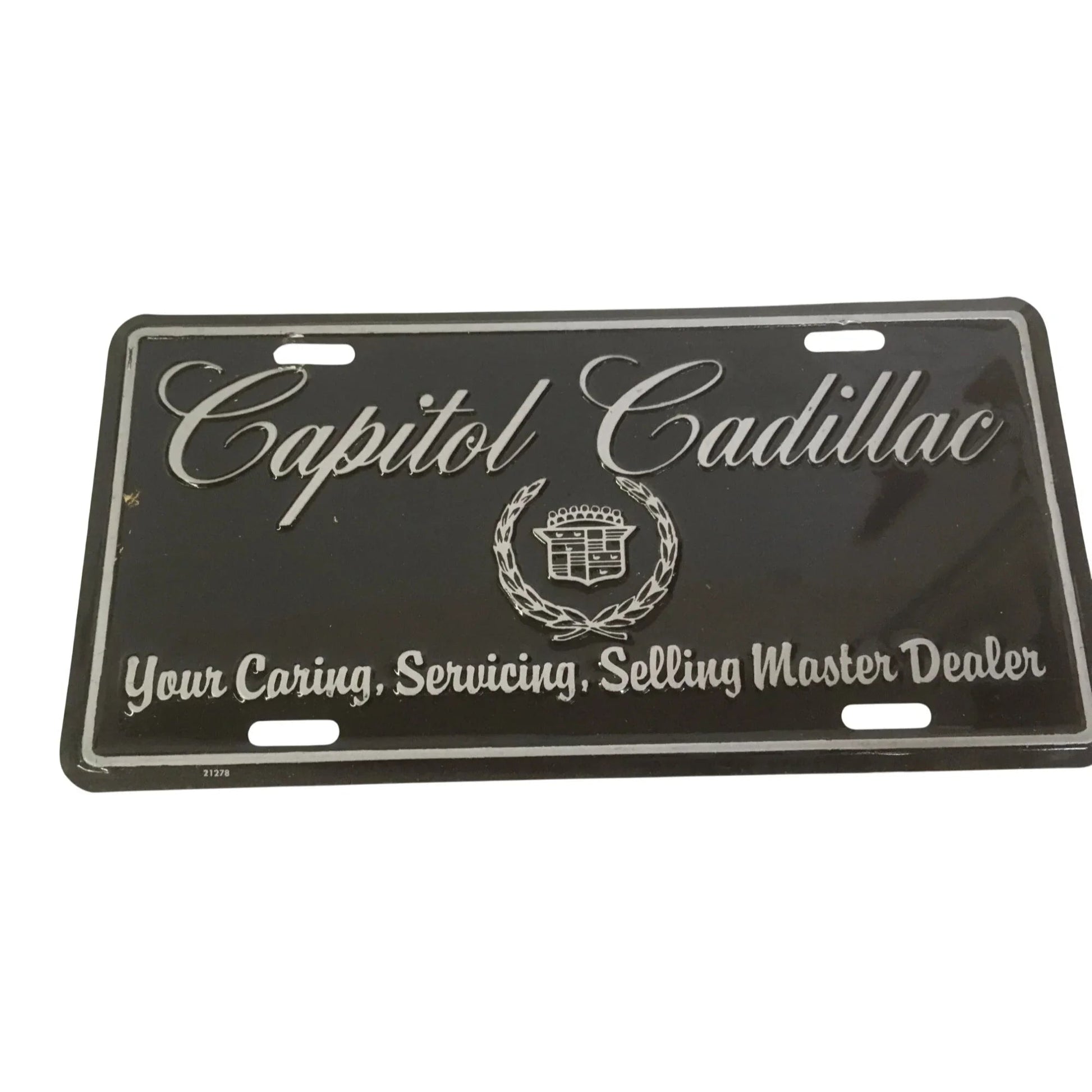 Vintage Black and Silver Capitol Cadillac License Plate - cadillac - Auto Part - A+ Stuff