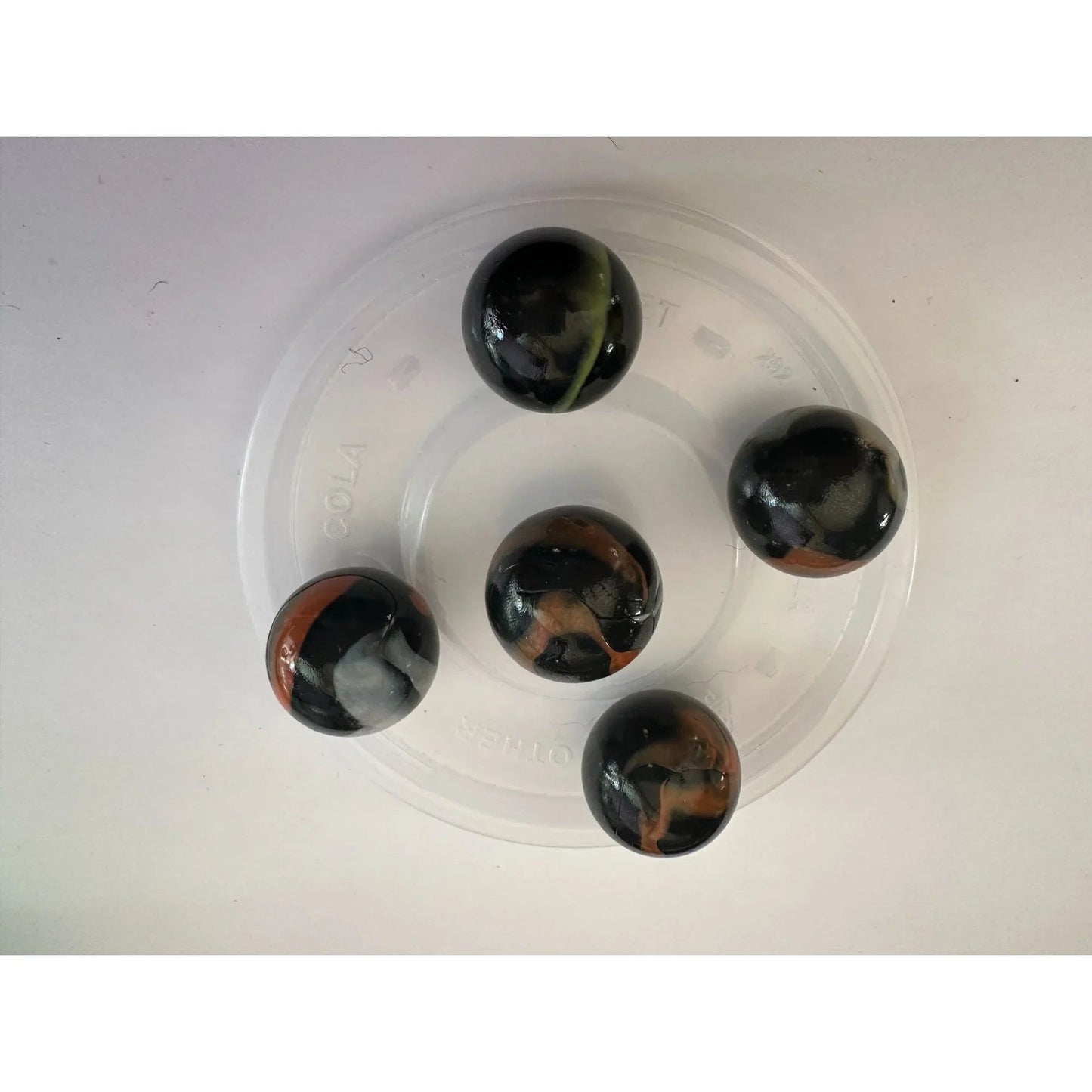 VINTAGE BLACK SHOOTER MARBLES WITH WHITE, YELLOW AND ORANGE SWIRLS - A+ Stuff - Collectibles - A+ Stuff