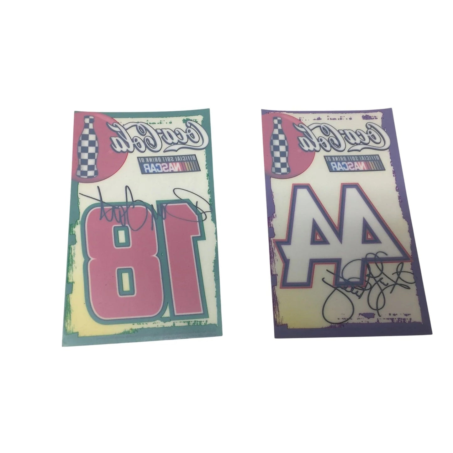 Vintage Bobby Labonte 18 and Kyle Petty 44 Coca Cola NASCAR Racing Window Decal Stickers - A+ Stuff - Sports Collectibles - A+ Stuff
