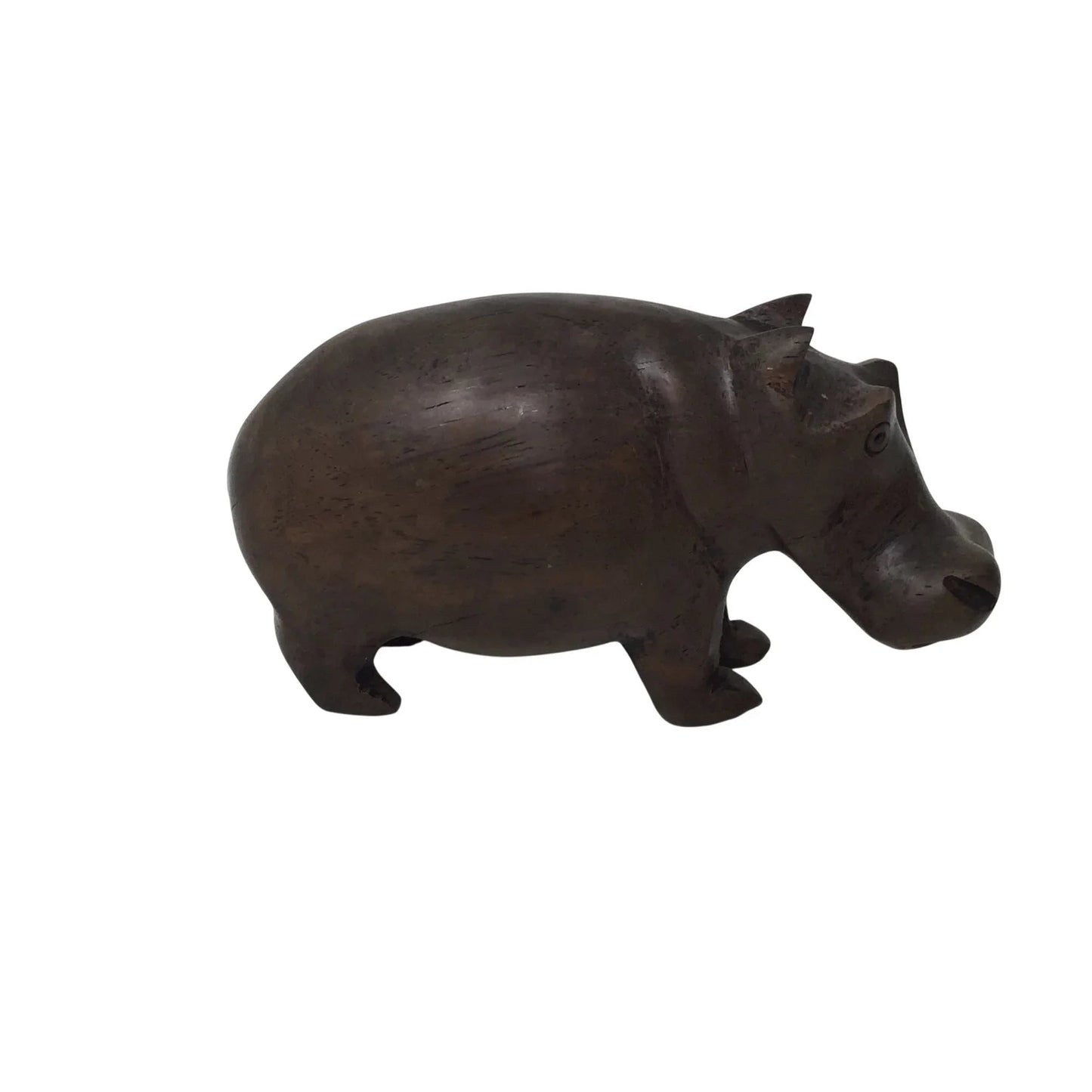 Vintage Brown Hippopotamus Hand Carved Wooden Figurine - A+ Stuff - Figurines - A+ Stuff