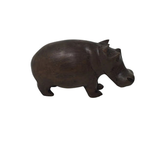 Vintage Brown Hippopotamus Hand Carved Wooden Figurine