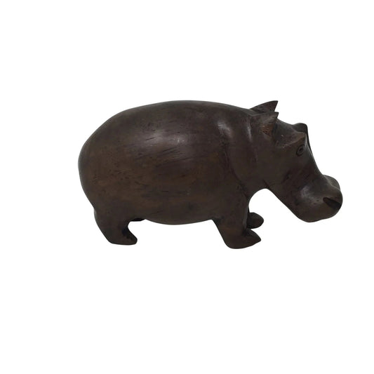 Vintage Brown Hippopotamus Hand Carved Wooden Figurine - A+ Stuff - Figurines - A+ Stuff