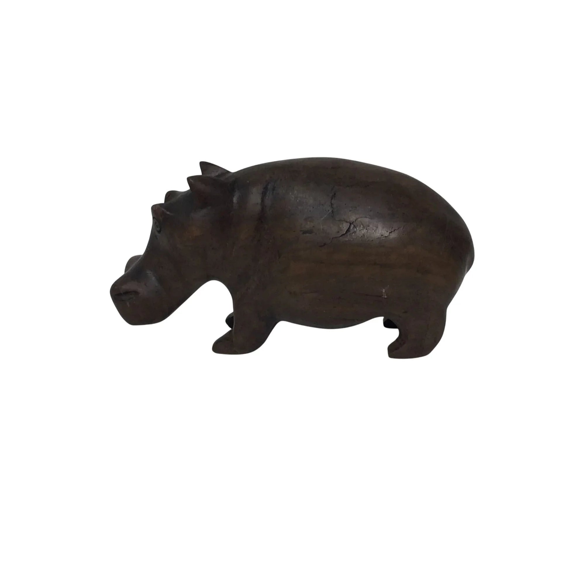 Vintage Brown Hippopotamus Hand Carved Wooden Figurine - A+ Stuff - Figurines - A+ Stuff