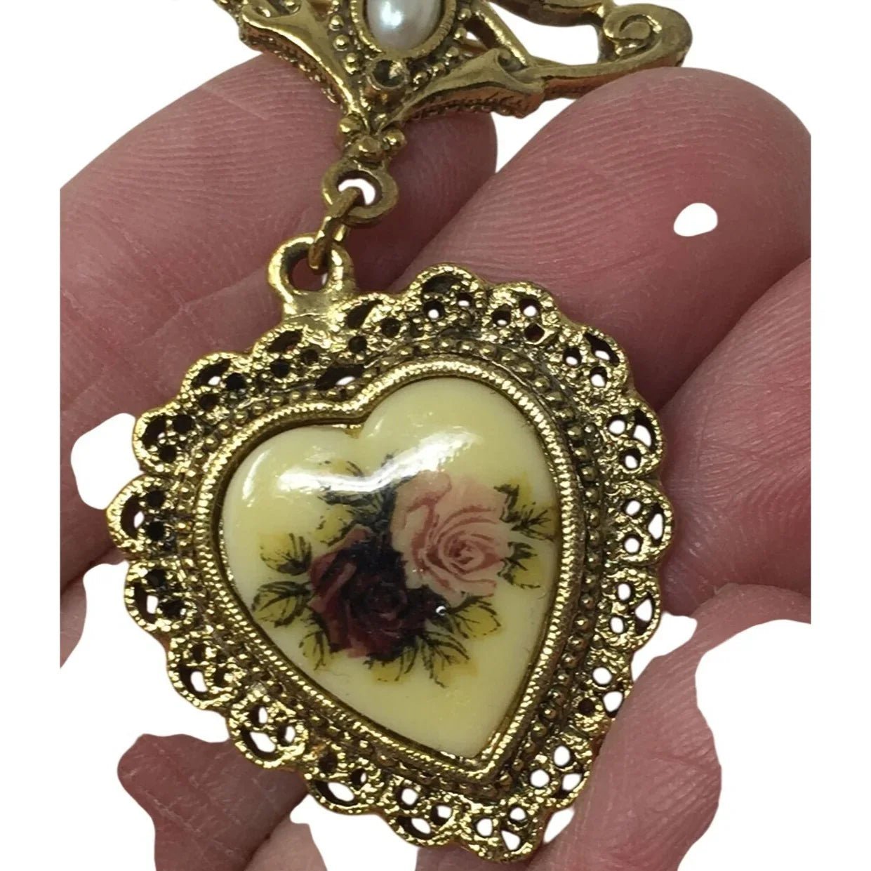 Vintage Cameo Victorian Style Flower Rose Faux Pearl Dangle Brooch Pin - A+ Stuff - Brooch - A+ Stuff