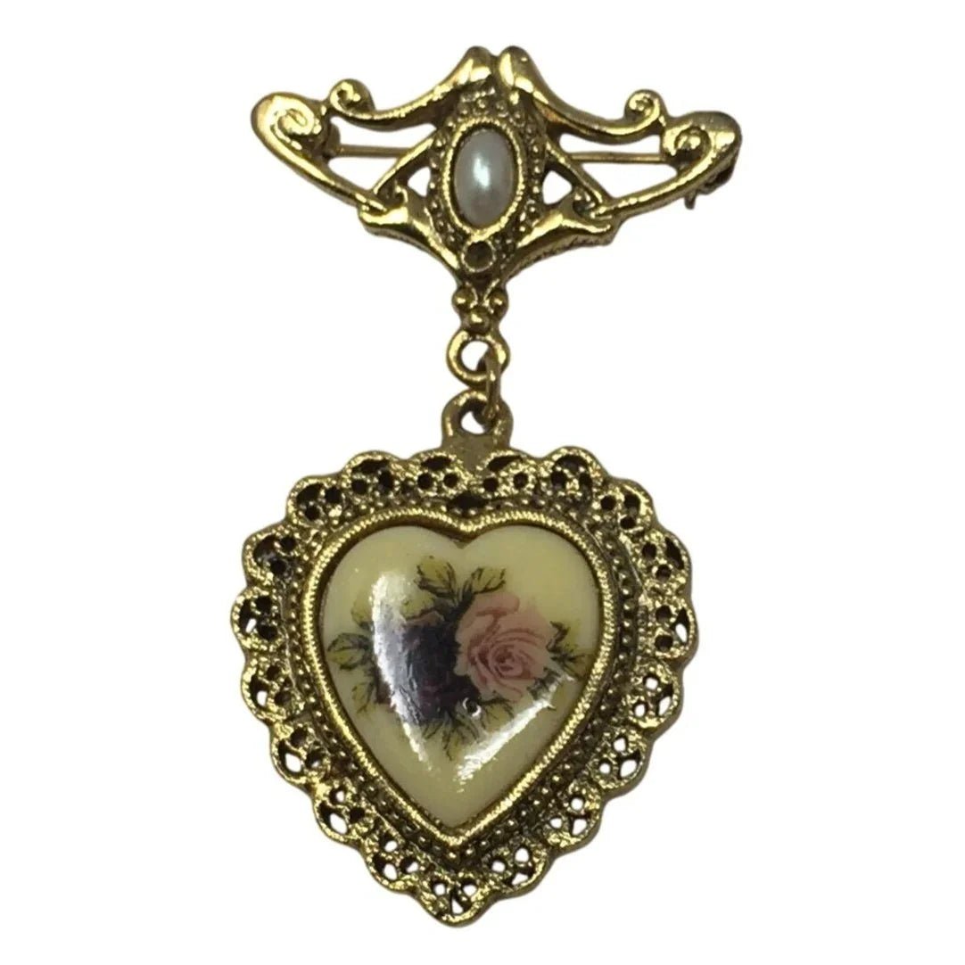 Vintage Cameo Victorian Style Flower Rose Faux Pearl Dangle Brooch Pin - A+ Stuff - Brooch - A+ Stuff