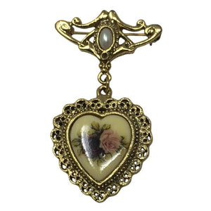 Vintage Cameo Victorian Style Flower Rose Faux Pearl Dangle Brooch Pin