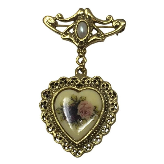 Vintage Cameo Victorian Style Flower Rose Faux Pearl Dangle Brooch Pin - A+ Stuff - Brooch - A+ Stuff