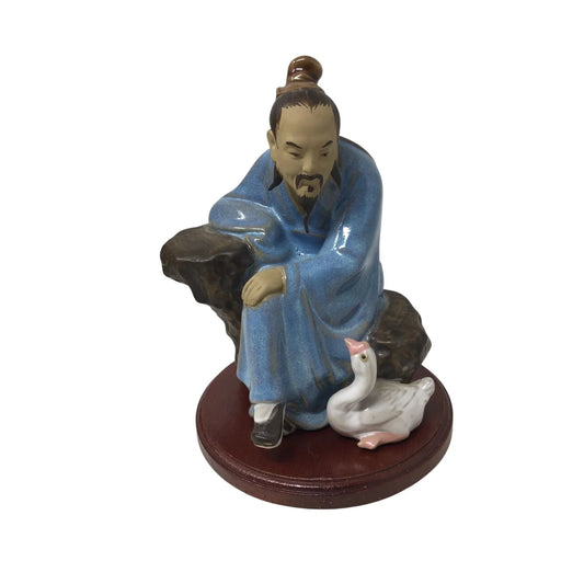 Vintage Ceramic Chinese Mud Man Figurine Sitting With Goose - A+ Stuff - Figurines - A+ Stuff