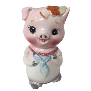 Vintage Ceramic Pink Pig Figurine with Planter/Vase attached to the back