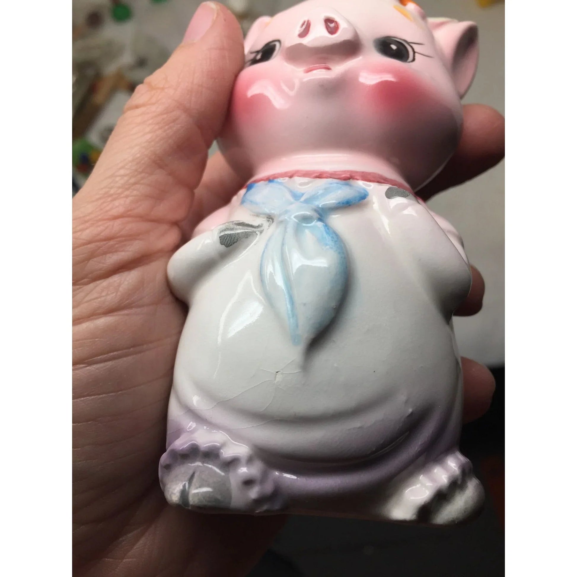 Vintage Ceramic Pink Pig Figurine with Planter/Vase attached to the back - A+ Stuff - Vaes or Planter - A+ Stuff