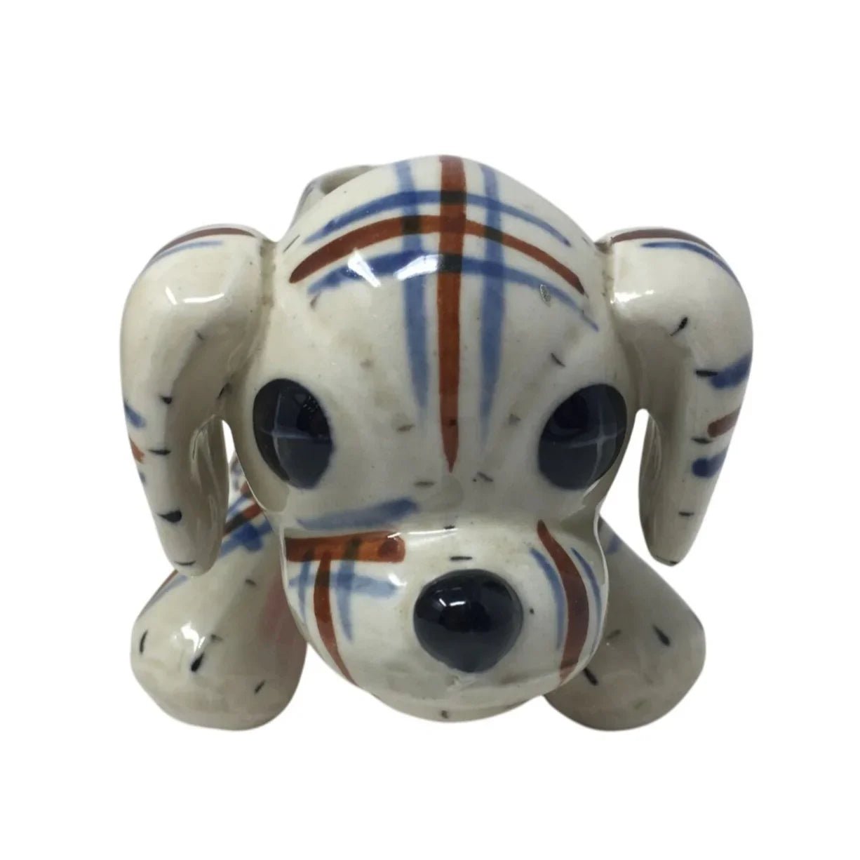 Vintage Ceramic Plaid Puppy Dog Planter/Pot - A+ Stuff - Vaes or Planter - A+ Stuff