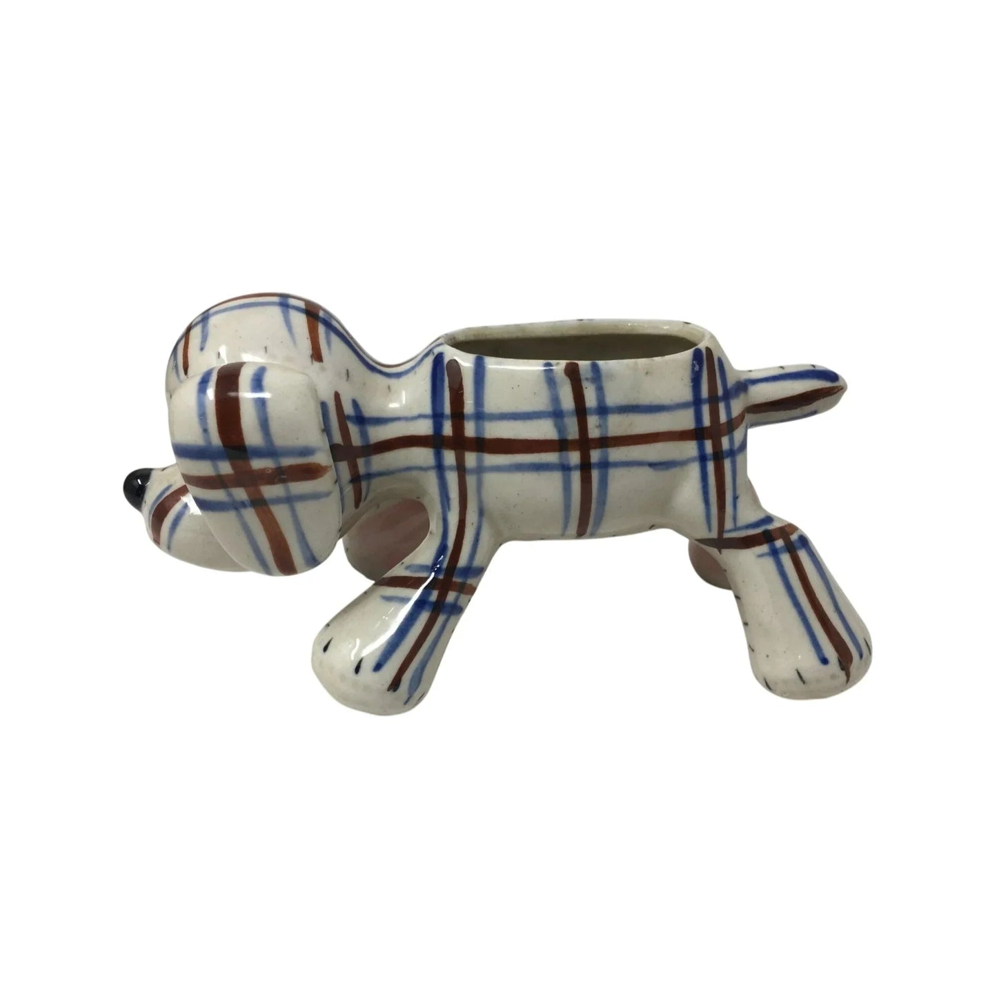 Vintage Ceramic Plaid Puppy Dog Planter/Pot - A+ Stuff - Vaes or Planter - A+ Stuff