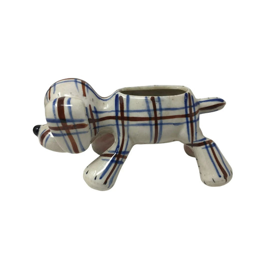 Vintage Ceramic Plaid Puppy Dog Planter/Pot - A+ Stuff - Vaes or Planter - A+ Stuff