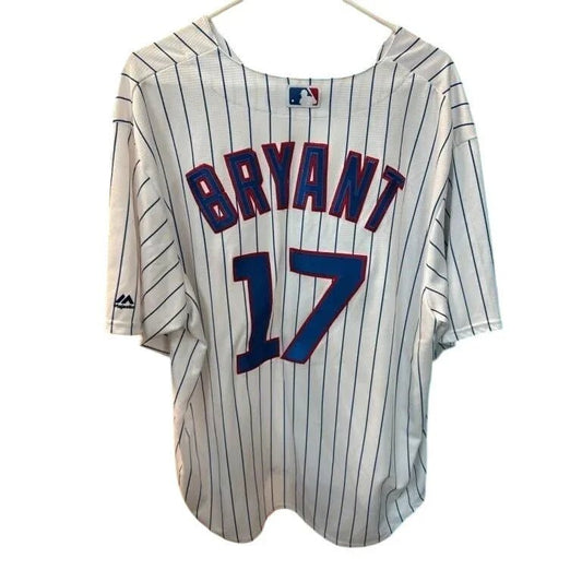 Vintage Chicago Cubs Kris Bryant 17 White and Blue Striped Button Jersey Size 2XL - majestic - Shirts & Tops - A+ Stuff