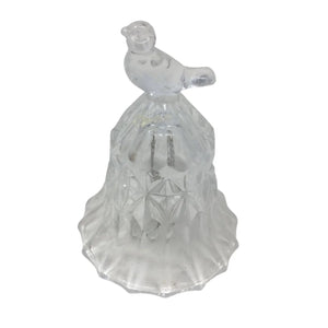 Vintage Clear Crystal Cut Glass Hand Bell with Bird on Top