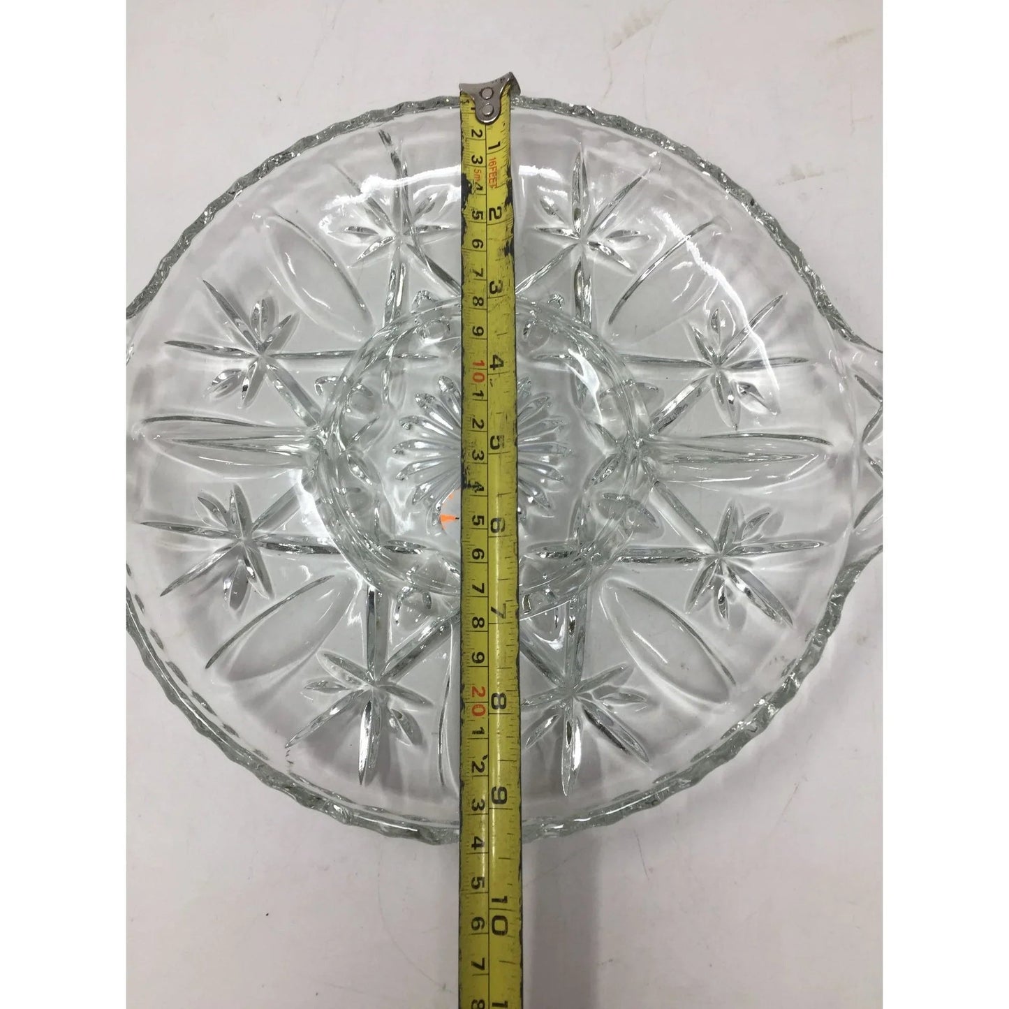 Vintage Clear Glass Round Divided Serving/Relish Dish with Handles - A+ Stuff