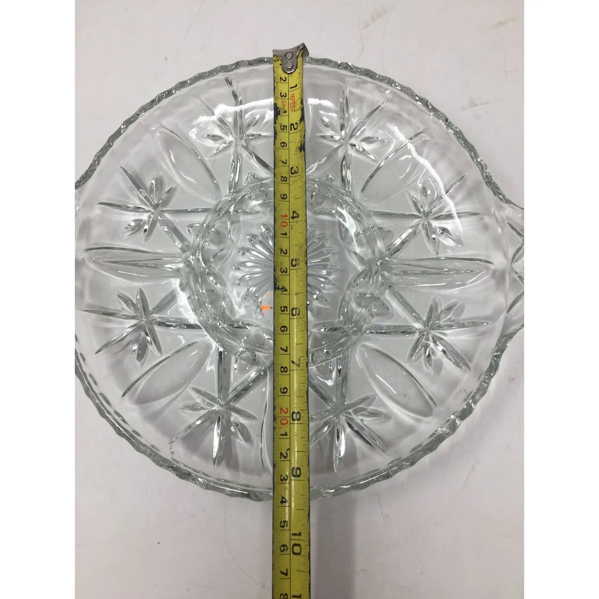 Vintage Clear Glass Round Divided Serving/Relish Dish with Handles - A+ Stuff