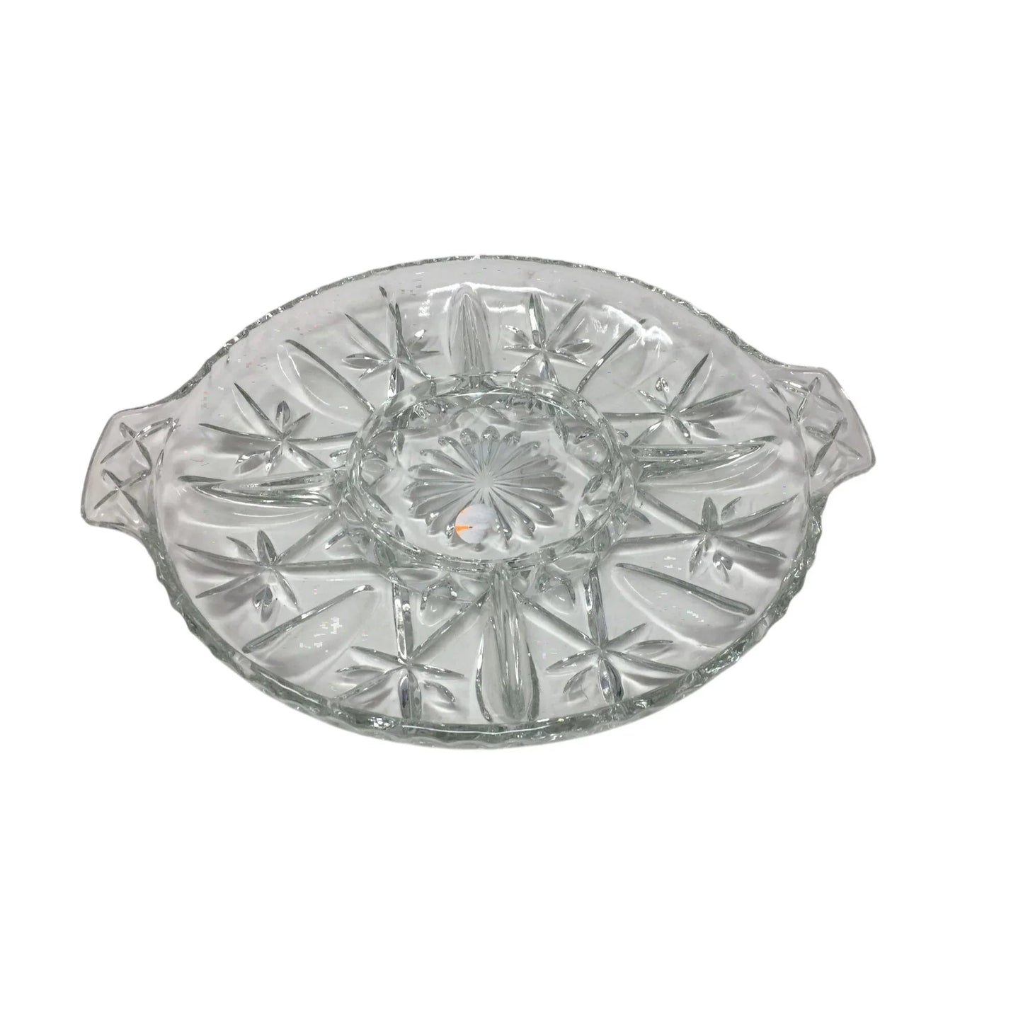 Vintage Clear Glass Round Divided Serving/Relish Dish with Handles - A+ Stuff
