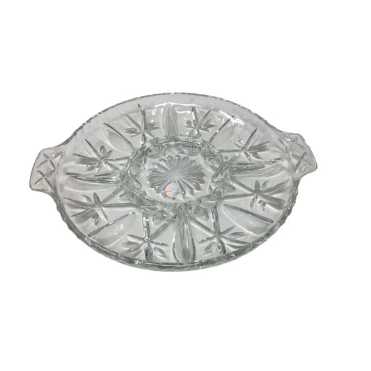 Vintage Clear Glass Round Divided Serving/Relish Dish with Handles - A+ Stuff