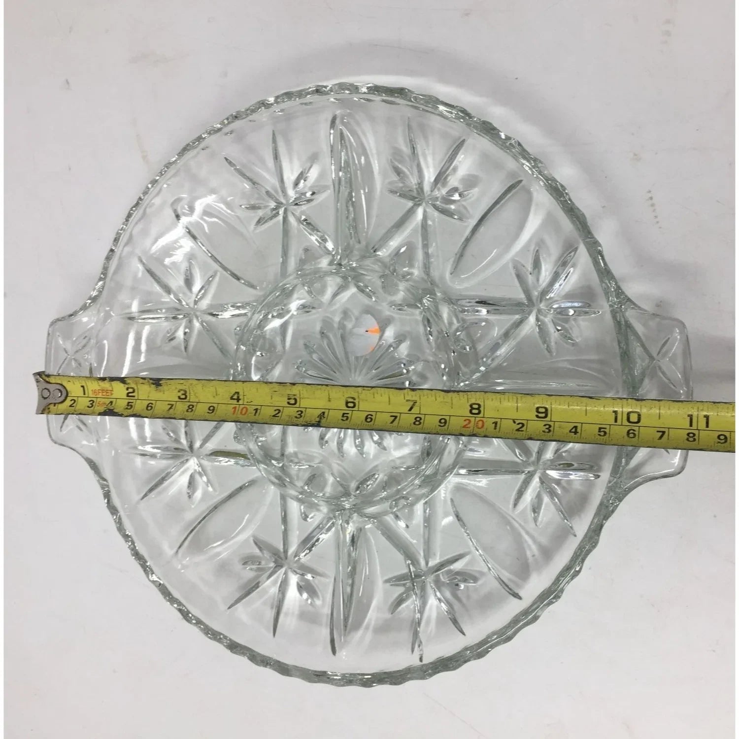 Vintage Clear Glass Round Divided Serving/Relish Dish with Handles - A+ Stuff