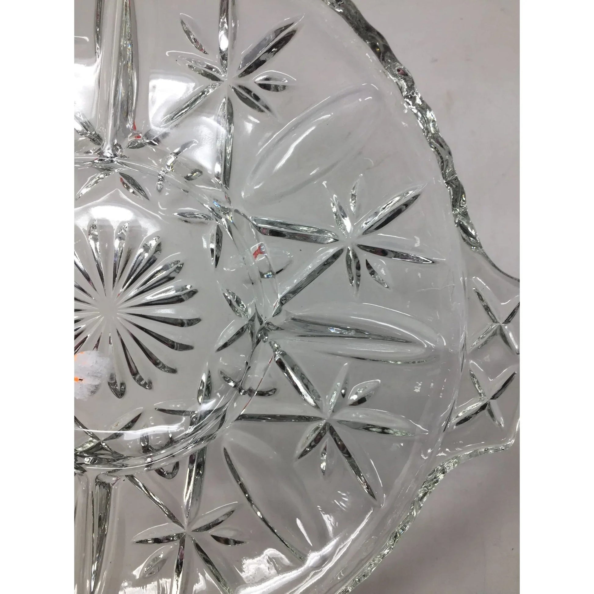 Vintage Clear Glass Round Divided Serving/Relish Dish with Handles - A+ Stuff