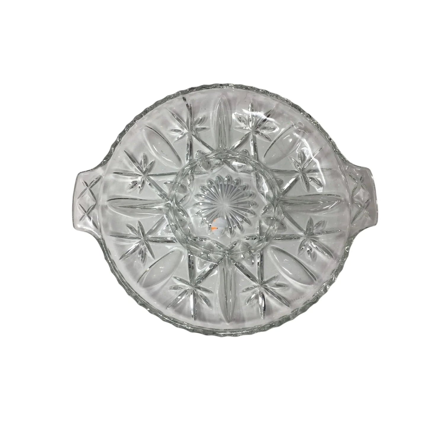 Vintage Clear Glass Round Divided Serving/Relish Dish with Handles - A+ Stuff