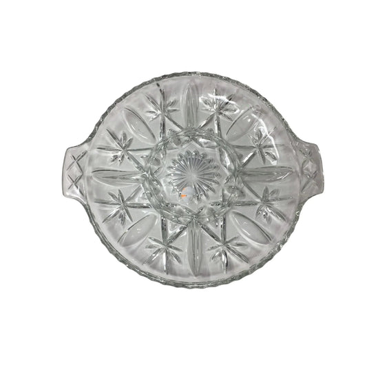 Vintage Clear Glass Round Divided Serving/Relish Dish with Handles - A+ Stuff