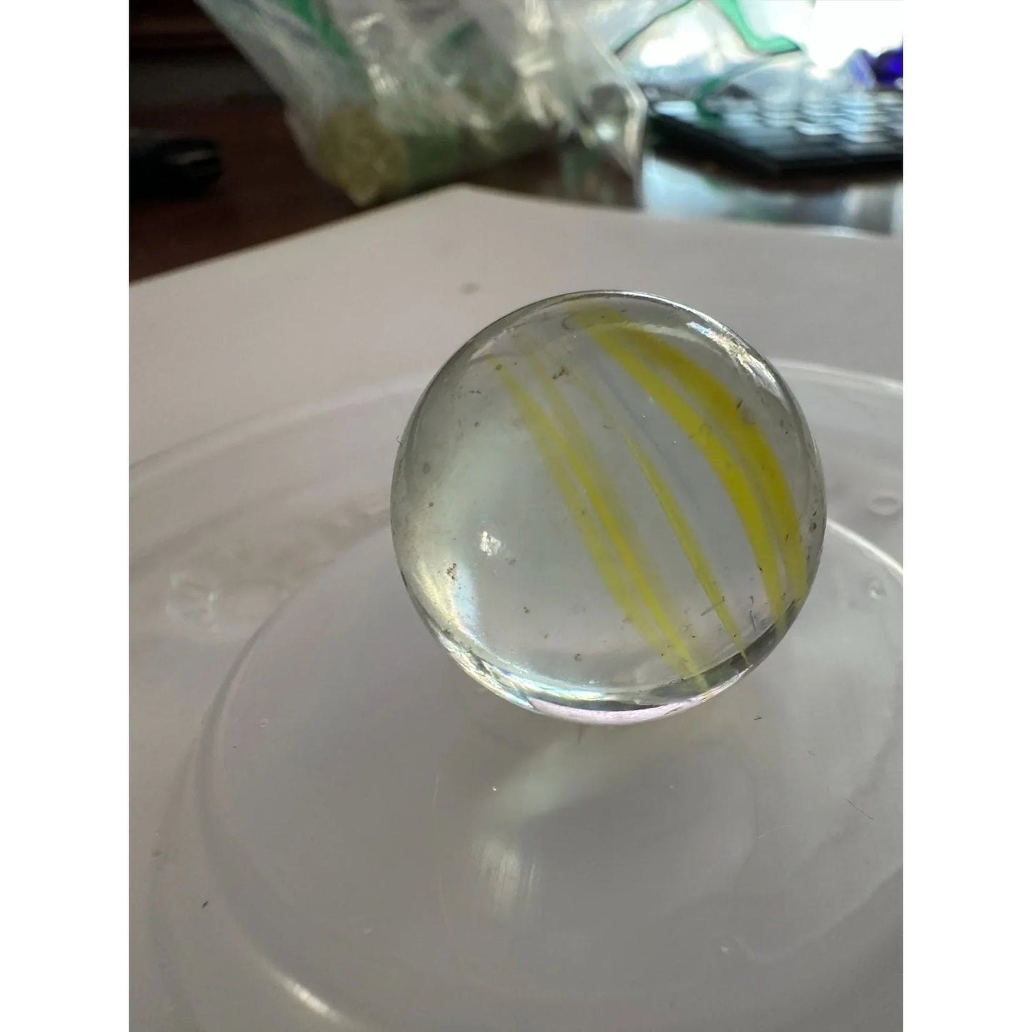 Vintage Clear Glass Shooter Marbles with Yellow and Orange Swirl Design - A+ Stuff - Collectibles - A+ Stuff
