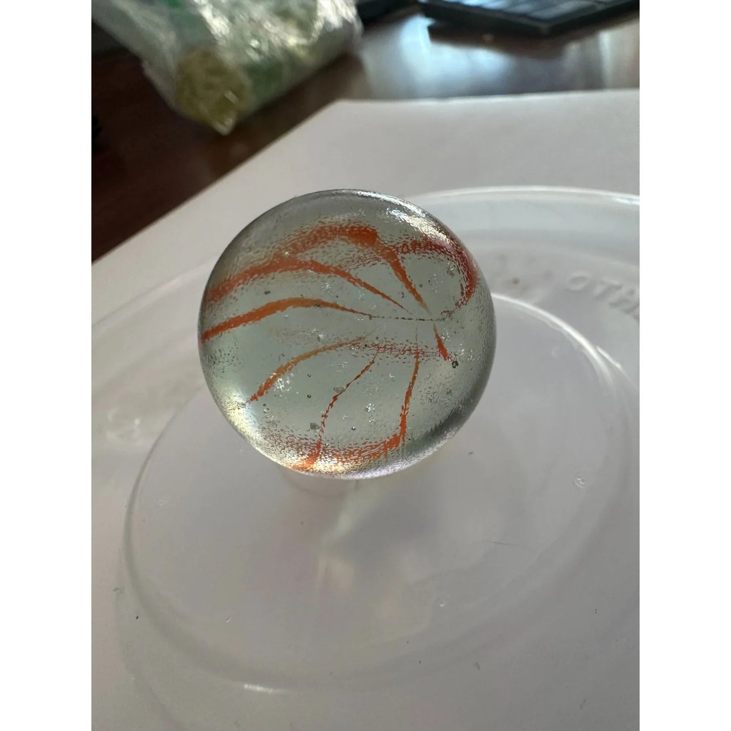 Vintage Clear Glass Shooter Marbles with Yellow and Orange Swirl Design - A+ Stuff - Collectibles - A+ Stuff