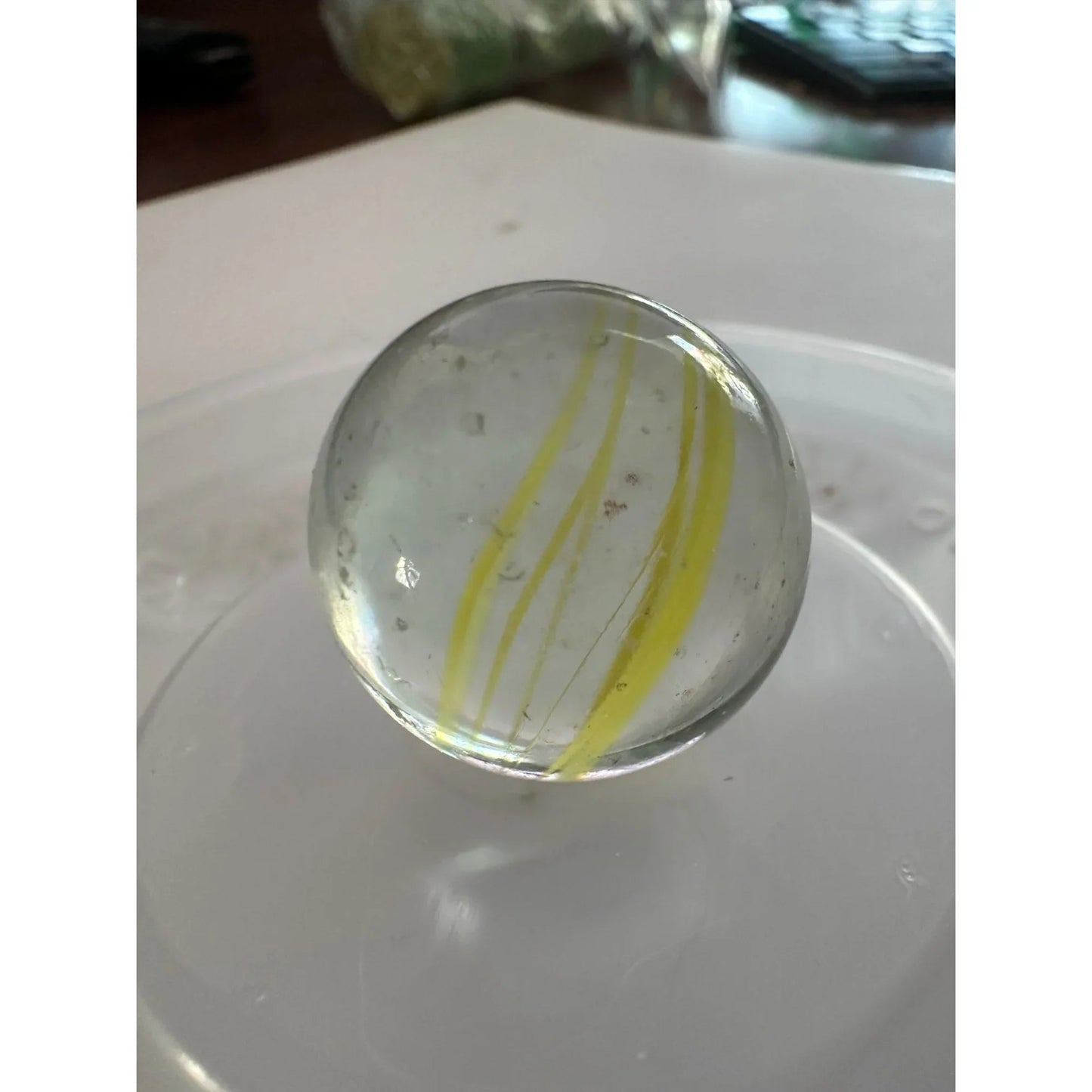 Vintage Clear Glass Shooter Marbles with Yellow and Orange Swirl Design - A+ Stuff - Collectibles - A+ Stuff
