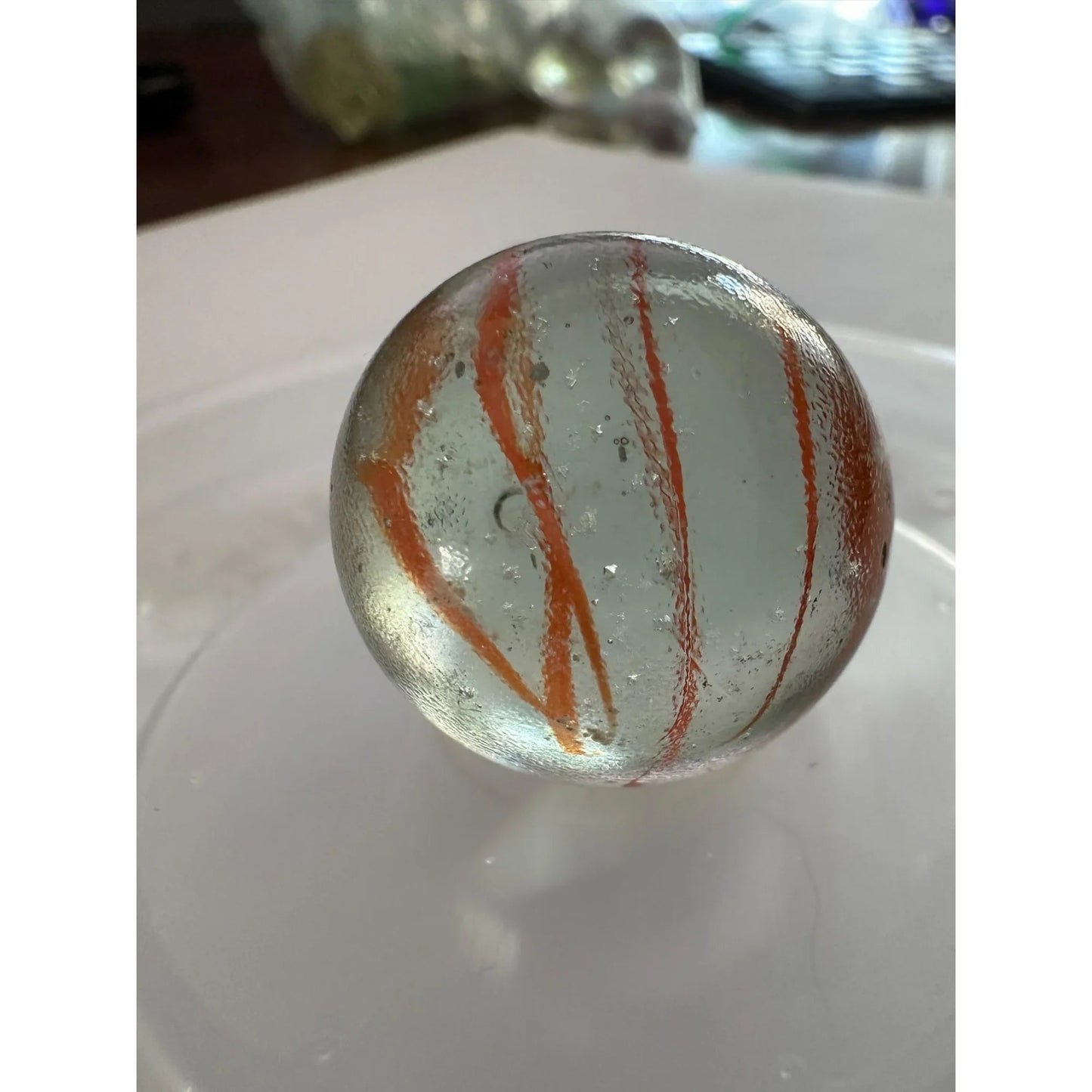 Vintage Clear Glass Shooter Marbles with Yellow and Orange Swirl Design - A+ Stuff - Collectibles - A+ Stuff