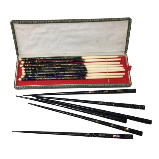 Vintage Cloisonné Enamel & Bone Chopsticks In Original Box/Holder - A+ Stuff - Collectibles - A+ Stuff