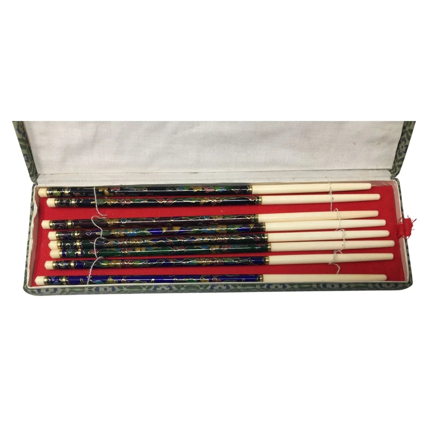 Vintage Cloisonné Enamel & Bone Chopsticks In Original Box/Holder - A+ Stuff - Collectibles - A+ Stuff