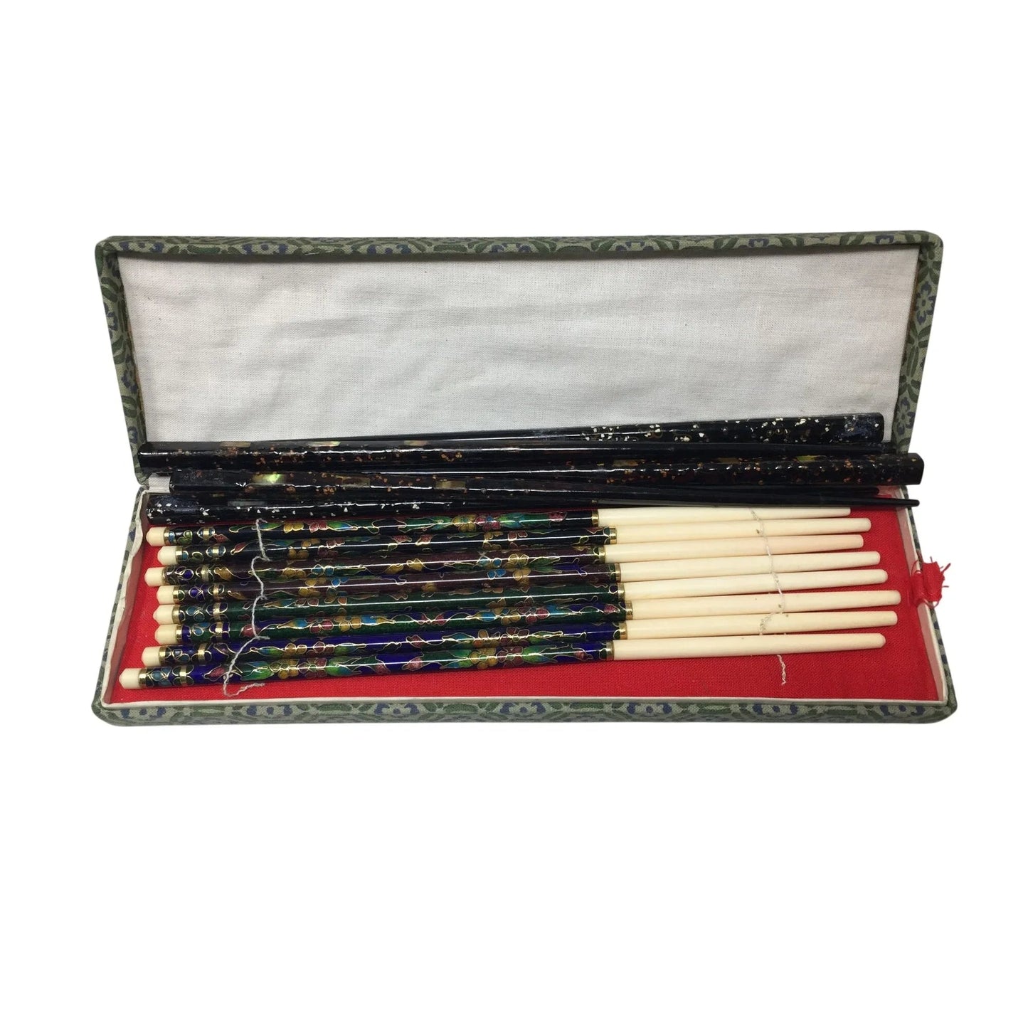 Vintage Cloisonné Enamel & Bone Chopsticks In Original Box/Holder - A+ Stuff - Collectibles - A+ Stuff