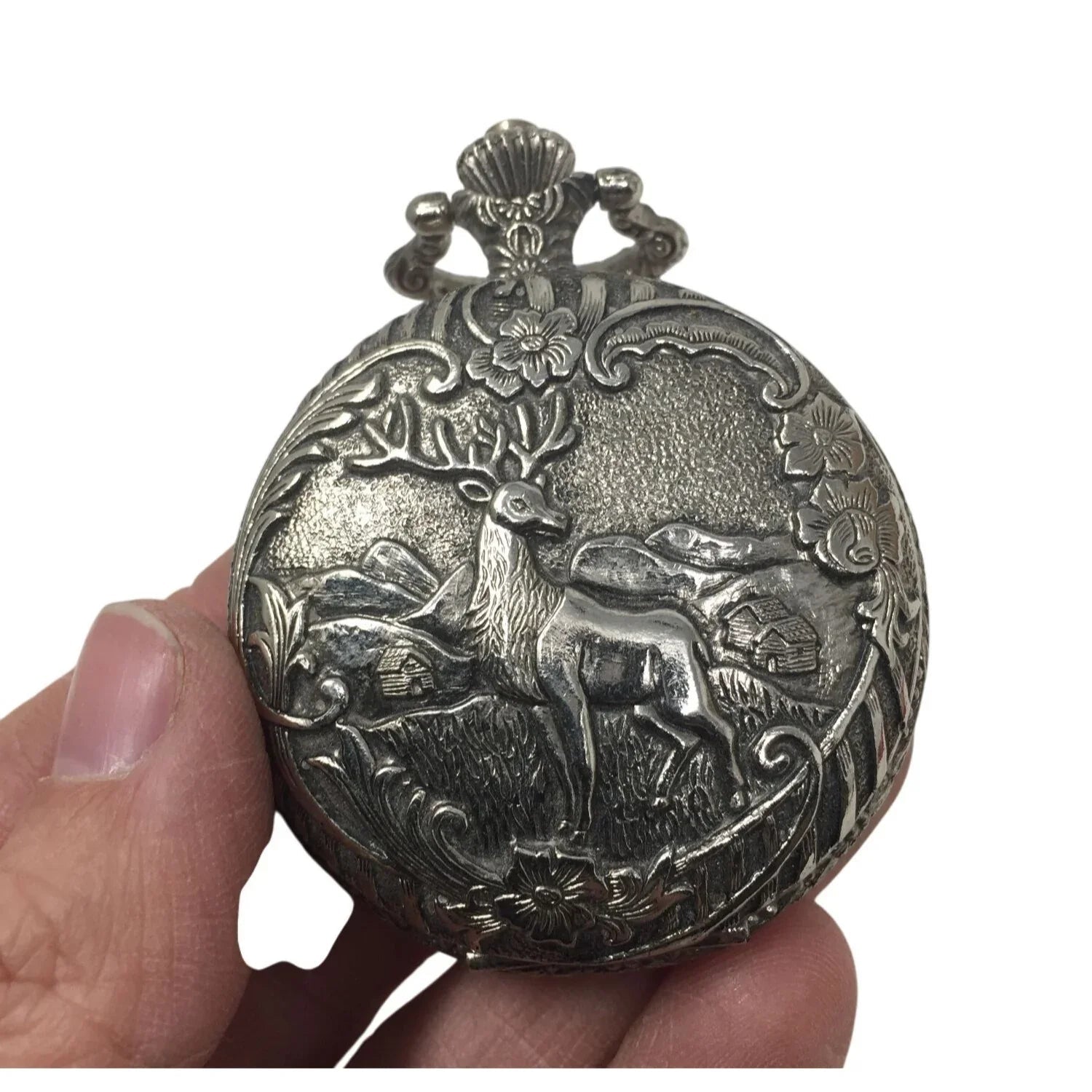Vintage Details Quartz Hunter Pocket Watch with an Elk on the front - A+ Stuff - Watches - A+ Stuff