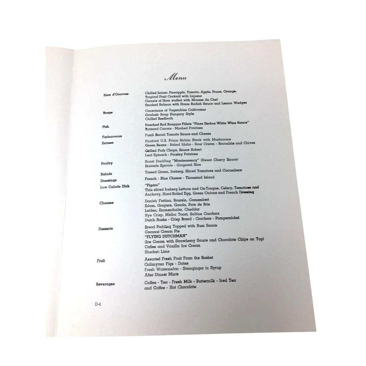 Vintage Dinner Menu from S.S "Veedam" Holland America Cruises - unbranded - A+ Stuff