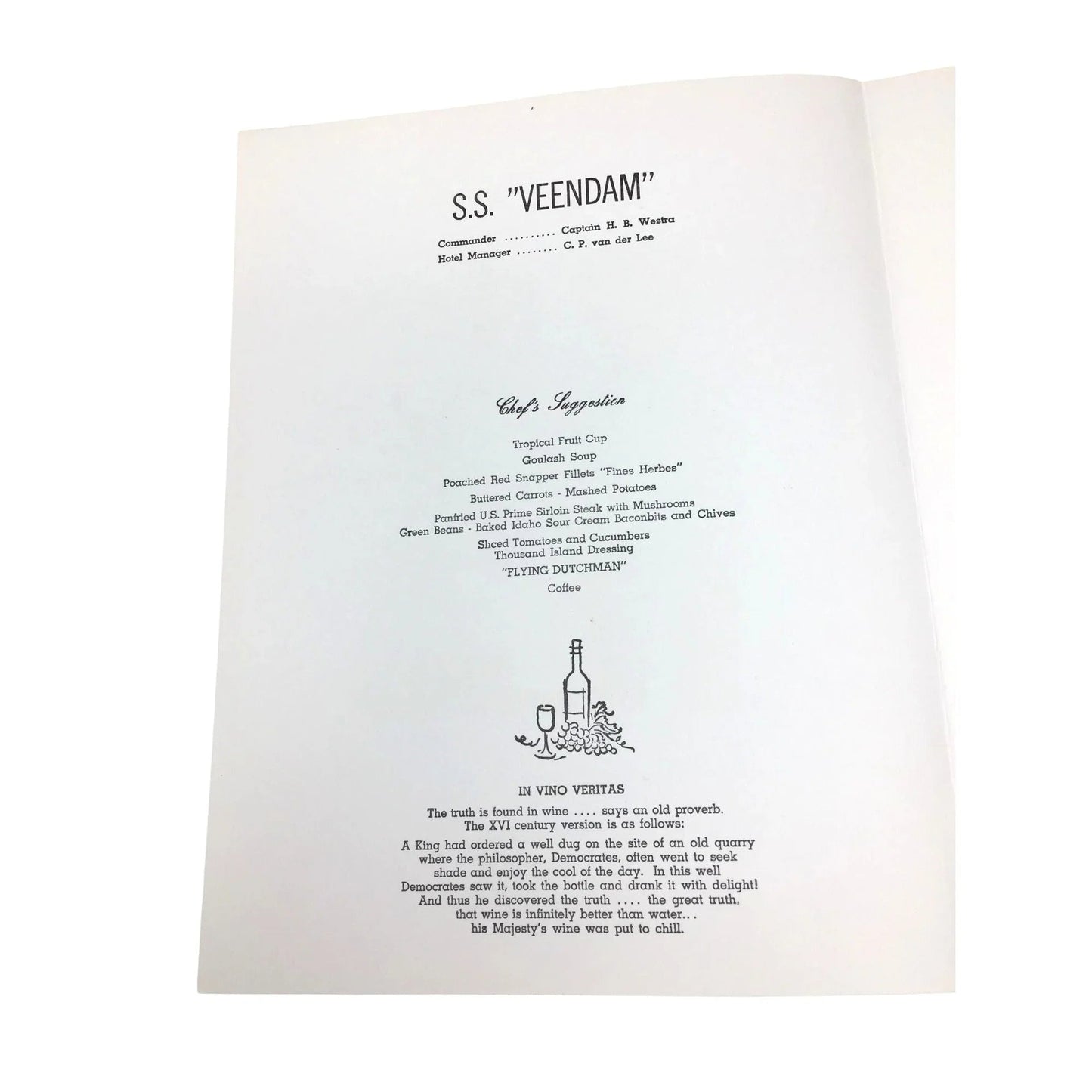 Vintage Dinner Menu from S.S "Veedam" Holland America Cruises - unbranded - A+ Stuff