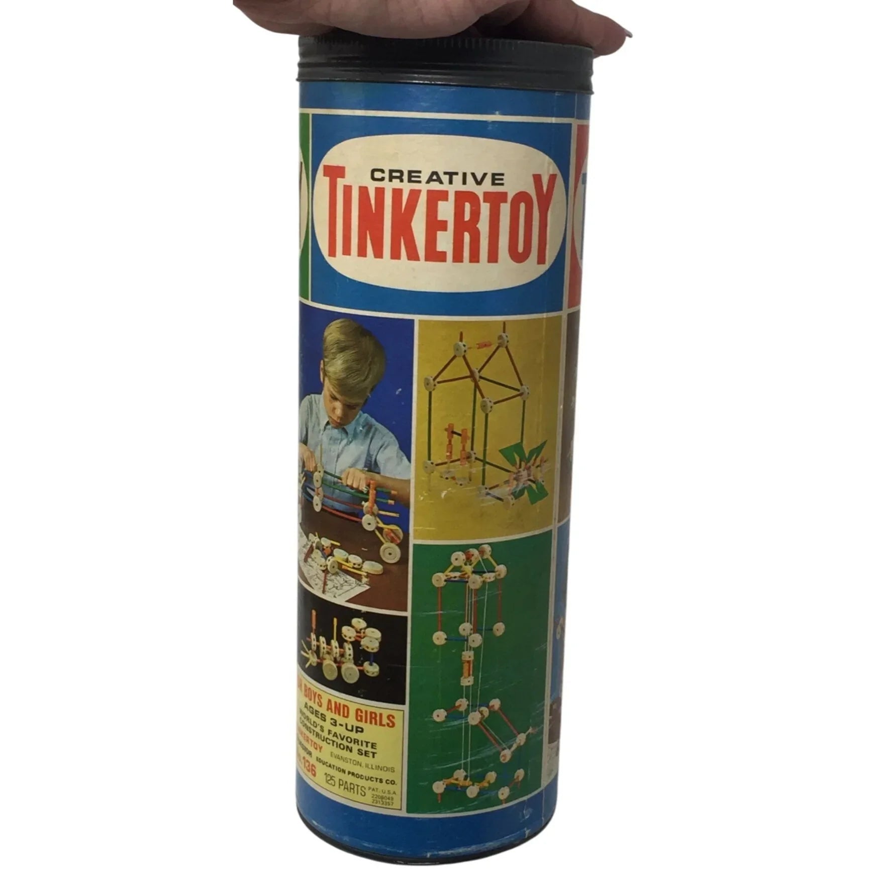 Vintage Empty Original Tinkertoy Cardboard Cylinder Canister - A+ Stuff - Toys - A+ Stuff