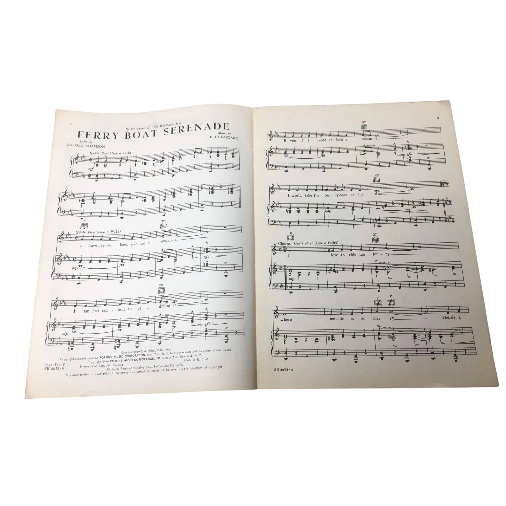 Vintage 'Ferry - Boat Serenade' Sheet Music - unbranded - SHEET MUSIC - A+ Stuff