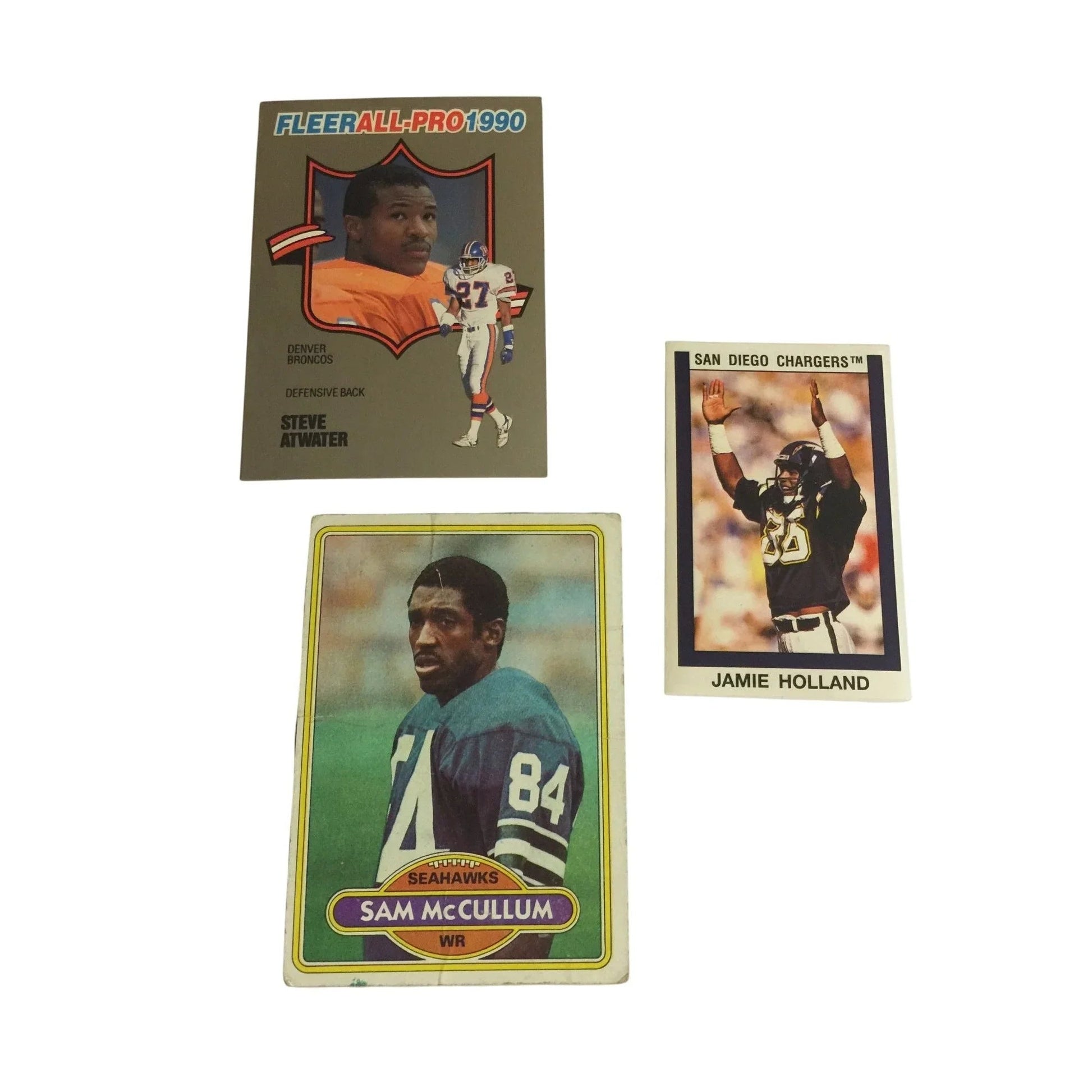 Vintage Football Cards - Sam McCullum, Jamie Holland, Steve Atwater - A+ Stuff - Collectible Trading Cards - A+ Stuff