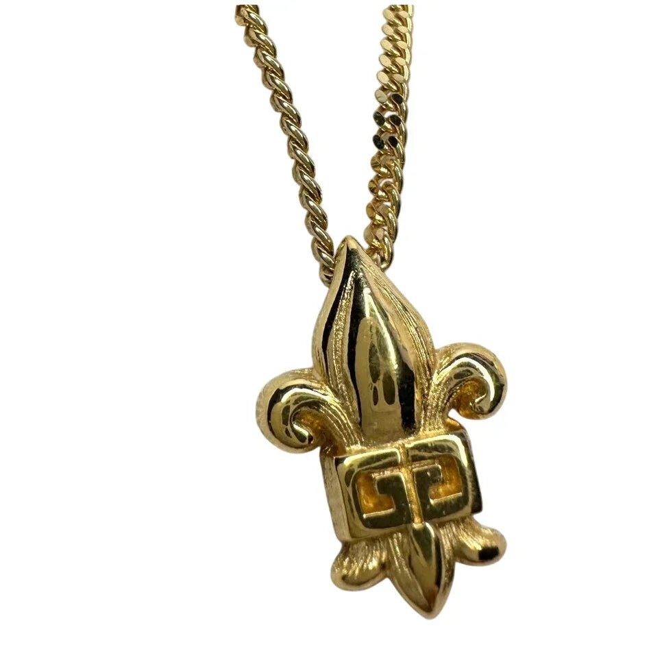 Vintage Givenchy Gold Plated Fleur - De - Lis Pendant Necklace - 15" - Givenchy - Pendant with Necklace - A+ Stuff