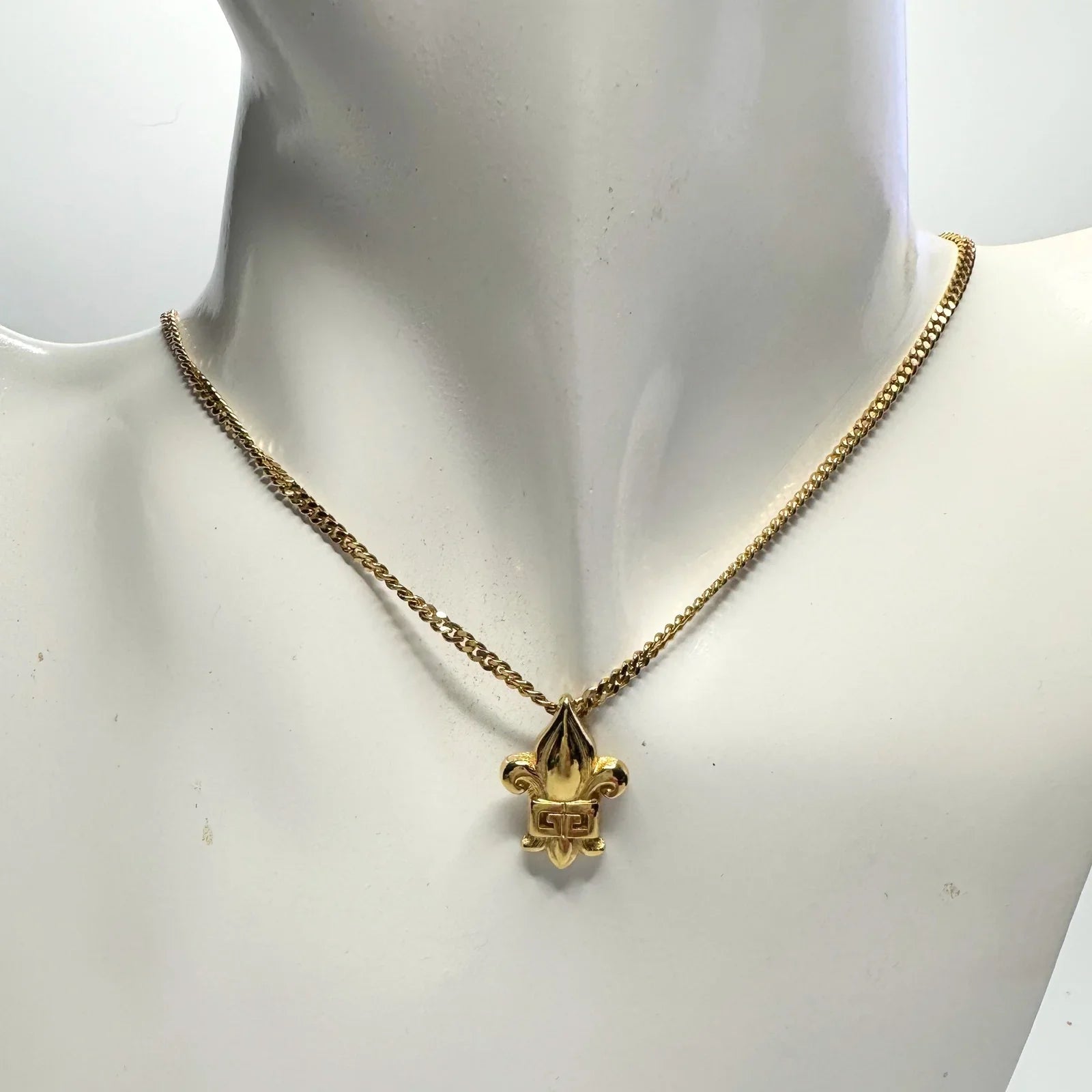 Vintage Givenchy Gold Plated Fleur - De - Lis Pendant Necklace - 15" - Givenchy - Pendant with Necklace - A+ Stuff