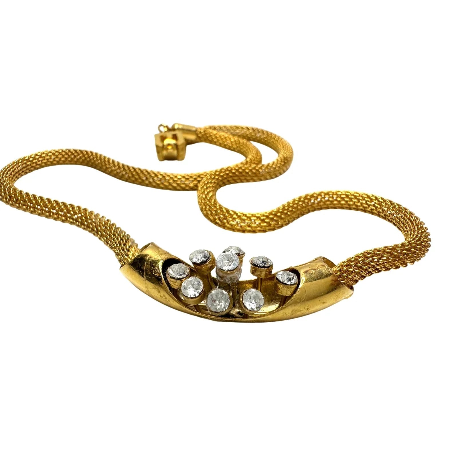 Vintage Givenchy Mesh / Herringbone / Snake Necklace w Floating Rhinestones - Givenchy - Designer Necklace - A+ Stuff