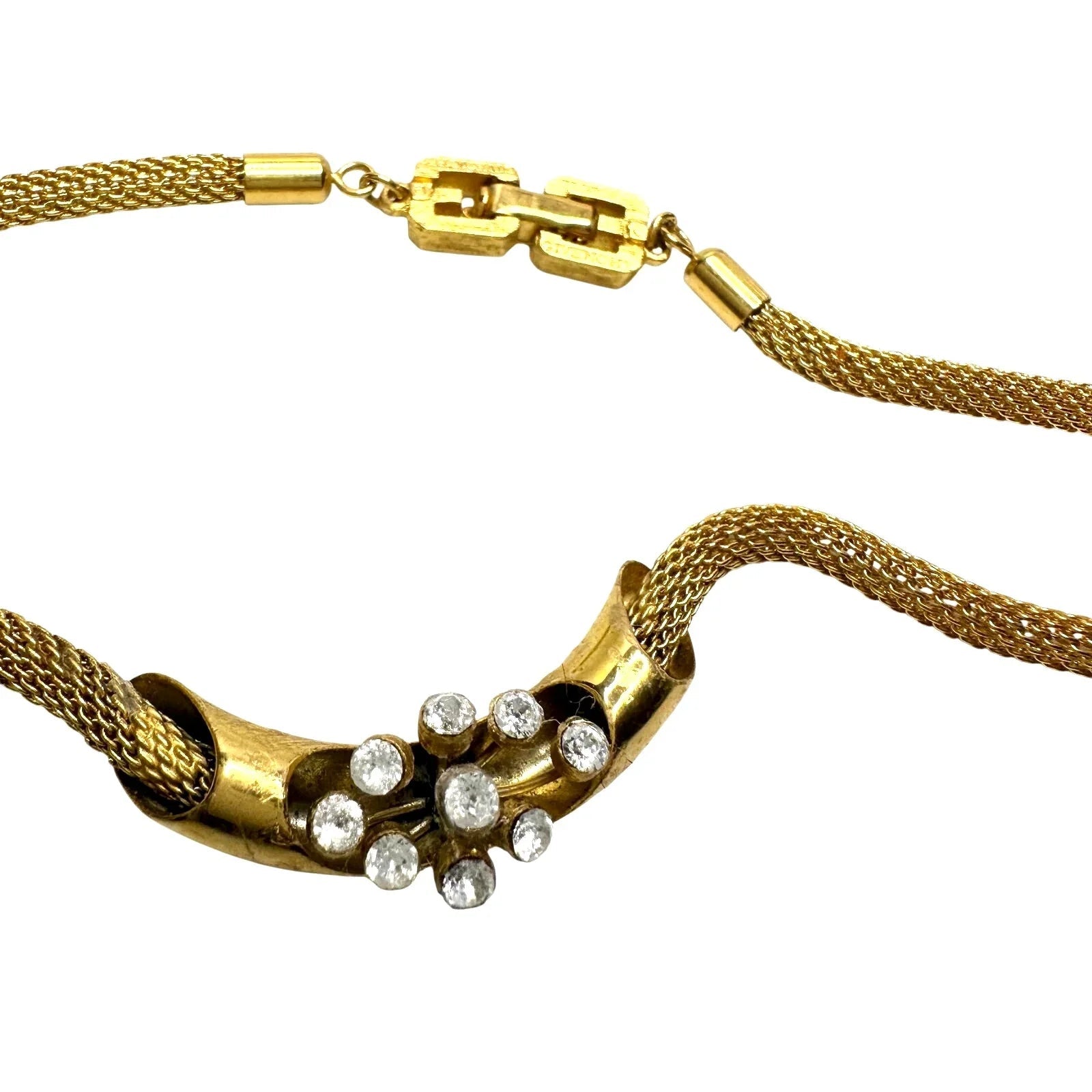 Vintage Givenchy Mesh / Herringbone / Snake Necklace w Floating Rhinestones - Givenchy - Designer Necklace - A+ Stuff