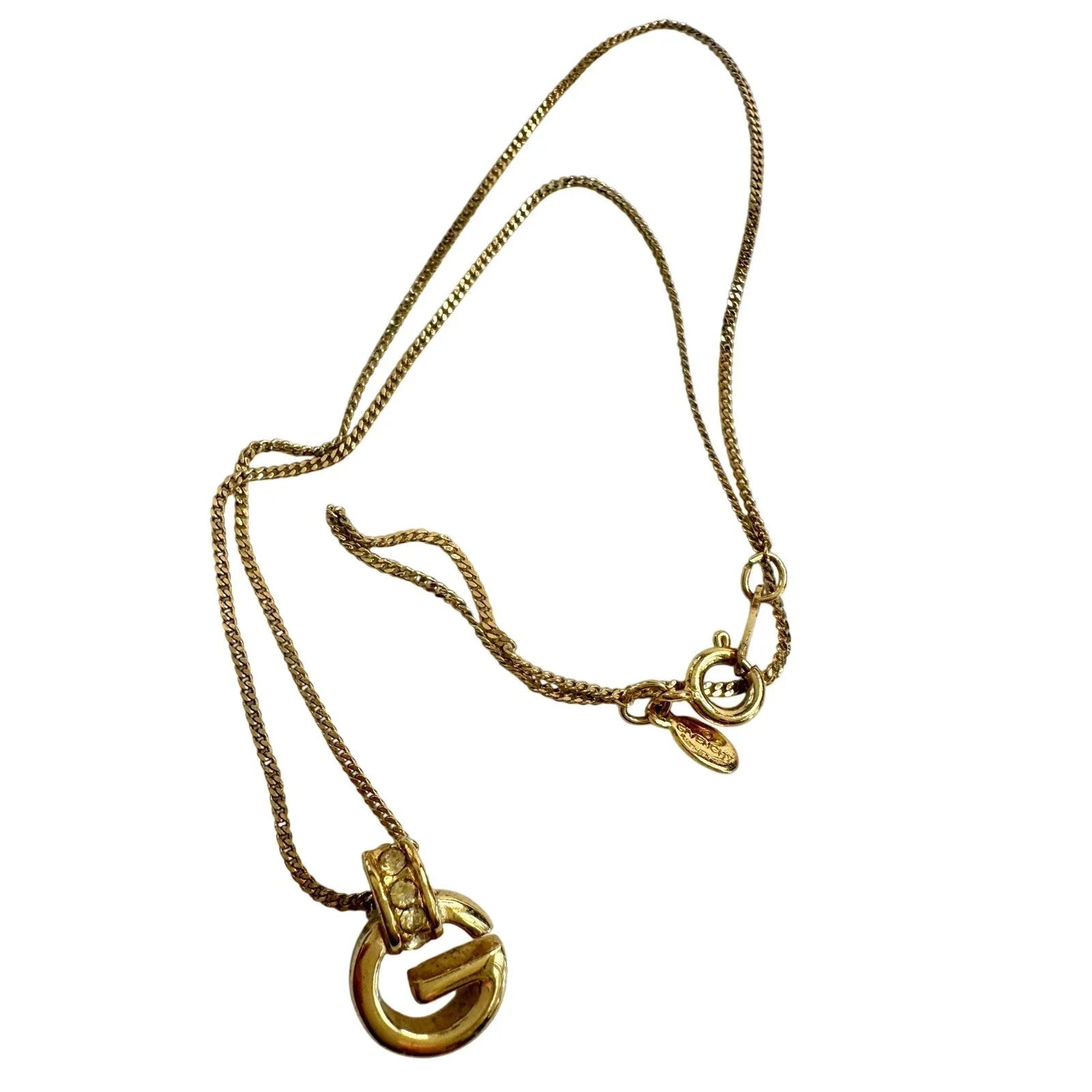 Vintage Givenchy Rounded "G" Necklace Gold Plated w Rhinestones - Givenchy - Necklace with Pendant - A+ Stuff
