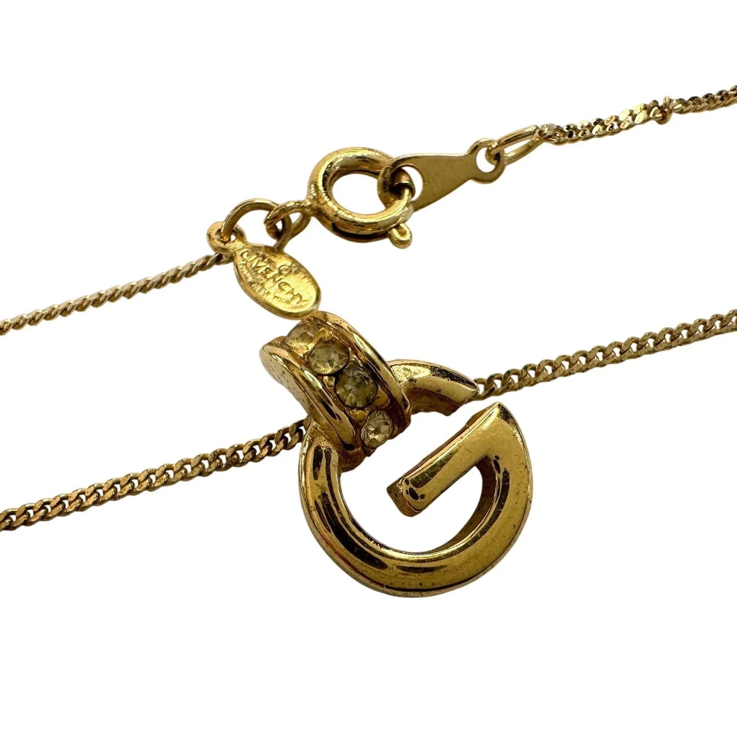Vintage Givenchy Rounded "G" Necklace Gold Plated w Rhinestones - Givenchy - Necklace with Pendant - A+ Stuff