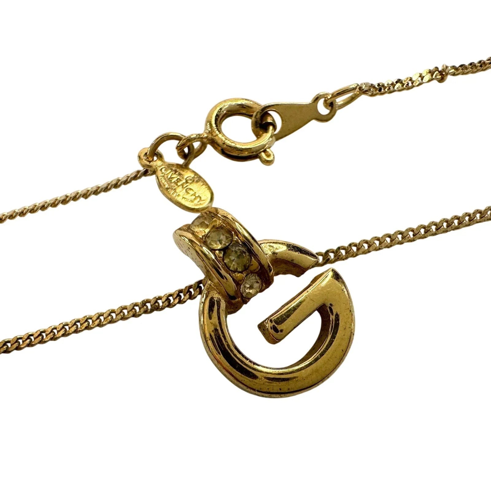 Vintage Givenchy Rounded "G" Necklace Gold Plated w Rhinestones - Givenchy - Necklace with Pendant - A+ Stuff