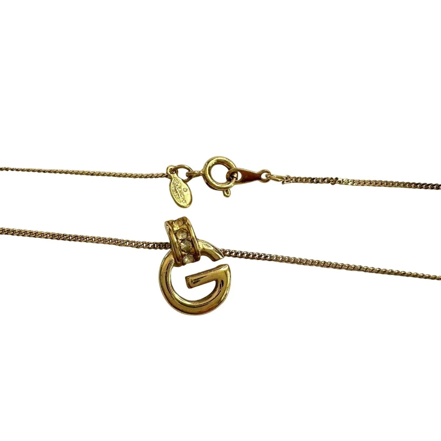 Vintage Givenchy Rounded "G" Necklace Gold Plated w Rhinestones - Givenchy - Necklace with Pendant - A+ Stuff