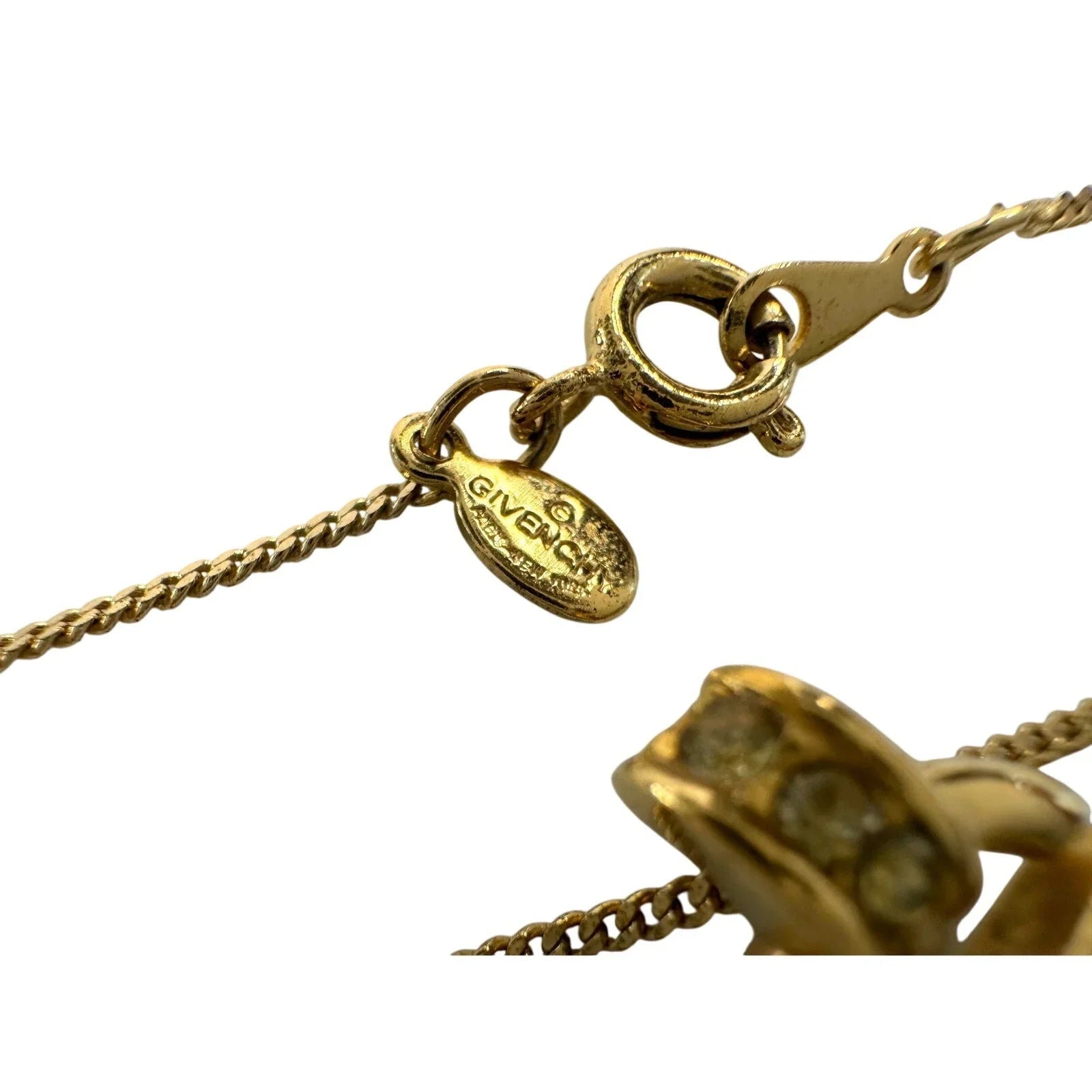 Vintage Givenchy Rounded "G" Necklace Gold Plated w Rhinestones - Givenchy - Necklace with Pendant - A+ Stuff