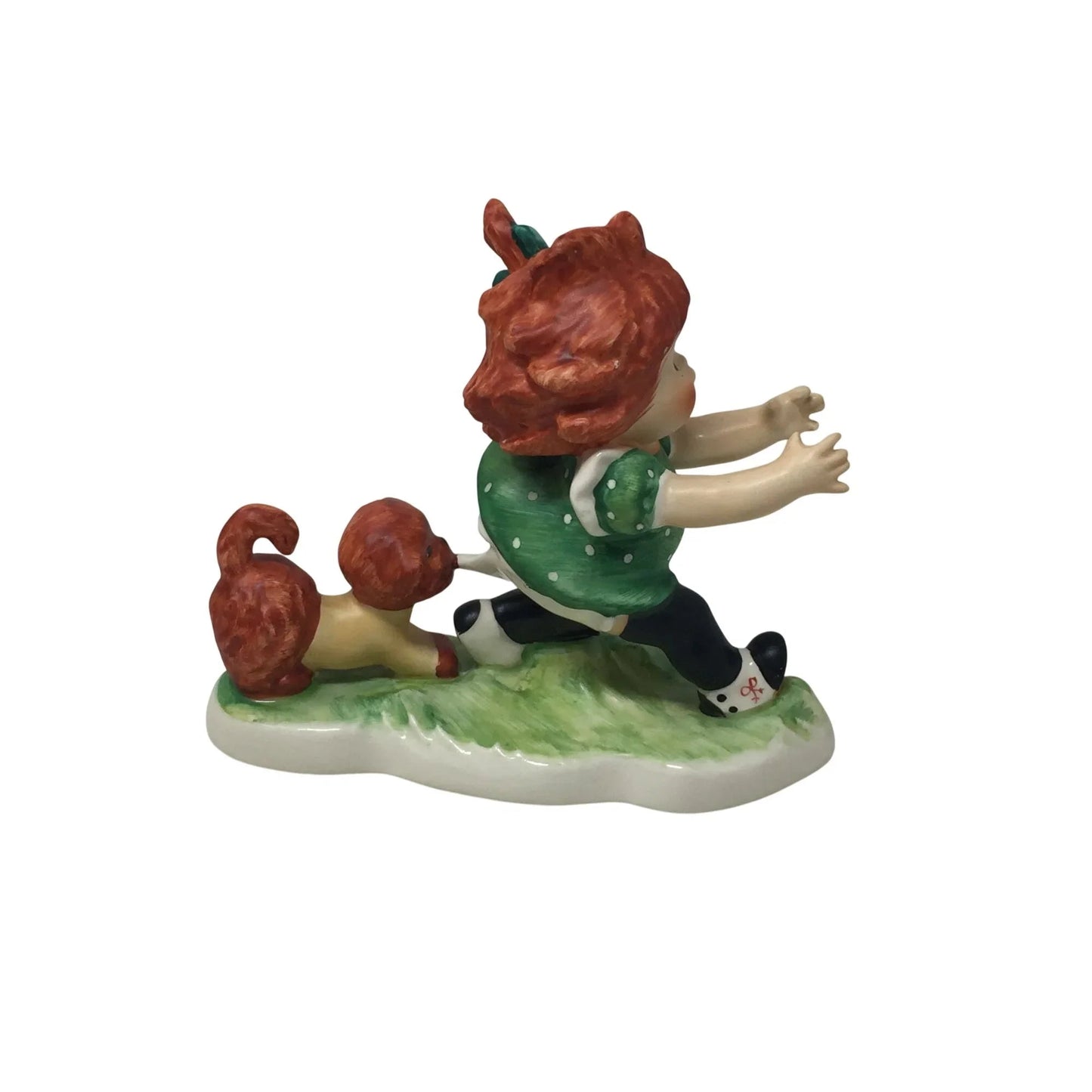 Vintage Goebel Figurine - '''E - E - E - Ek'' Redhead Puppy Tugging at Girl's Clothes - Goebel - Figurines - A+ Stuff